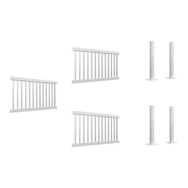 Mod-Traditional white fence railings with bars on a white background.