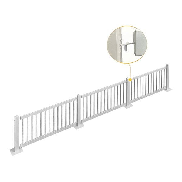 A white Mod-Traditional fence with three panels and a gate open.