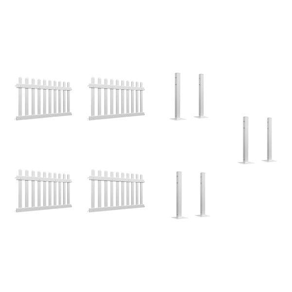 A white Mod-Picket fence with four panels and six post connectors.