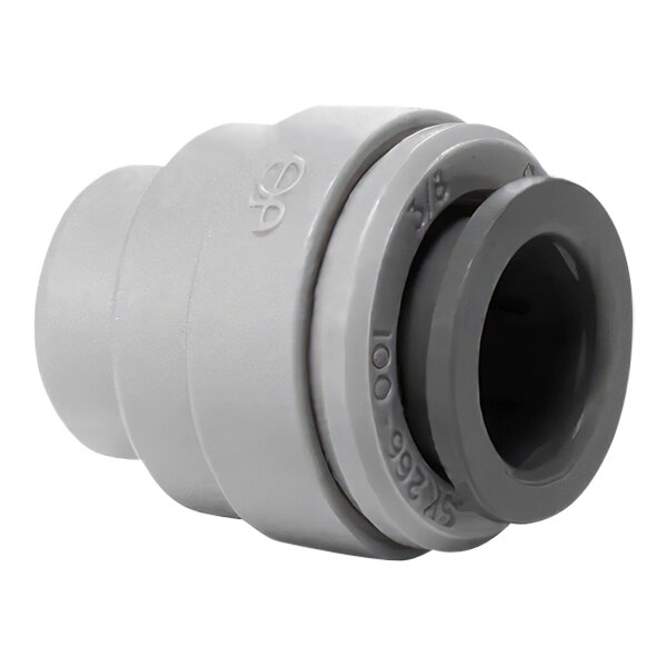 A close-up of a grey plastic John Guest push-to-connect end cap.