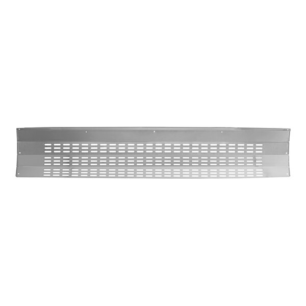 A stainless steel front grille with holes.