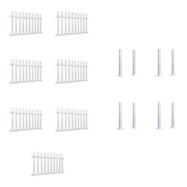 A white Mod-Picket fence with several Mod-Post connectors.