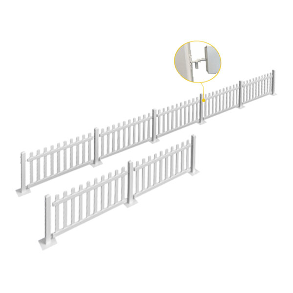 A white Mod-Picket fence starter kit with 7 fence panels and 8 post connectors.