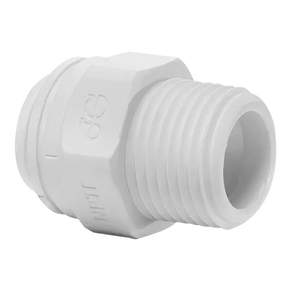 A white plastic John Guest pipe fitting.