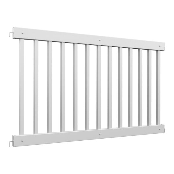 A white Mod-Traditional fence panel with metal bars.