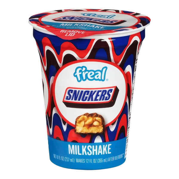 A case of 12 f'real Blend and Go SNICKER'S Milkshakes.