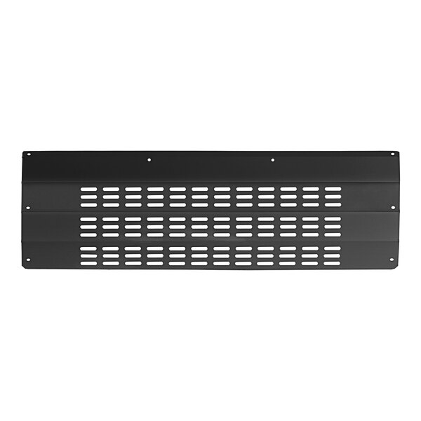 A black metal panel with holes.