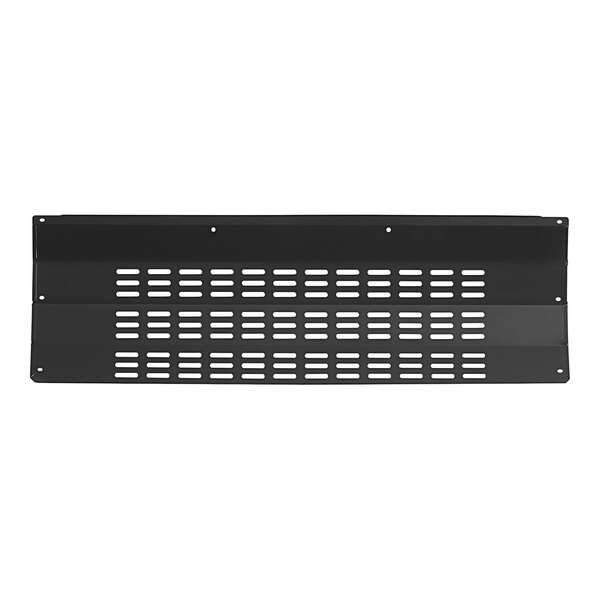 A black metal rectangular plate with white holes.