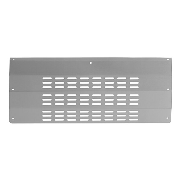 A stainless steel metal panel with holes.