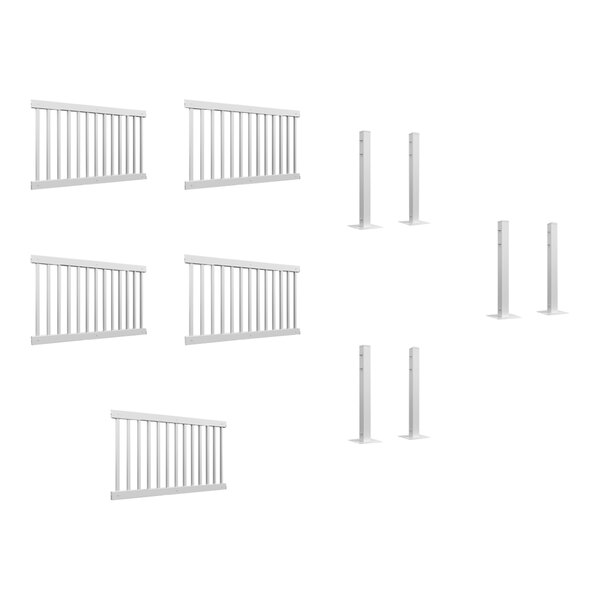 Mod-Traditional white fence with railings and poles.