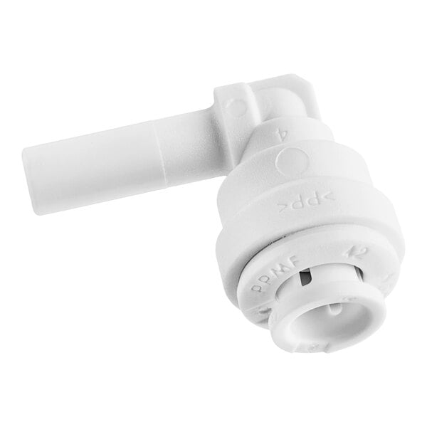 A John Guest white polypropylene pipe fitting with a white cap.