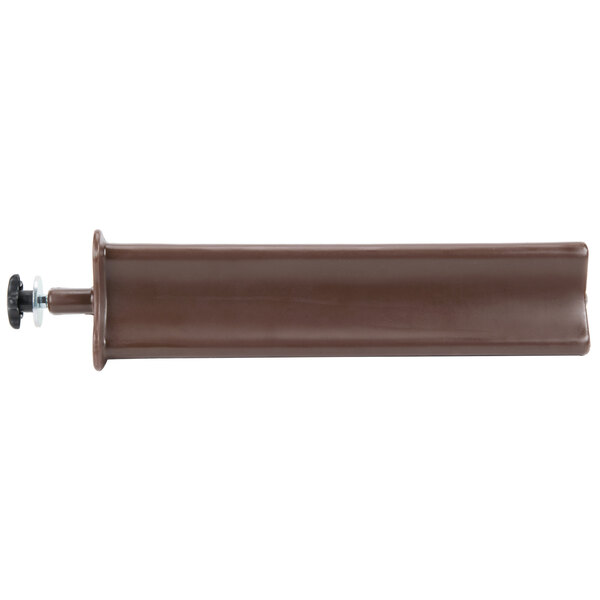 A brown plastic tube with black screws.