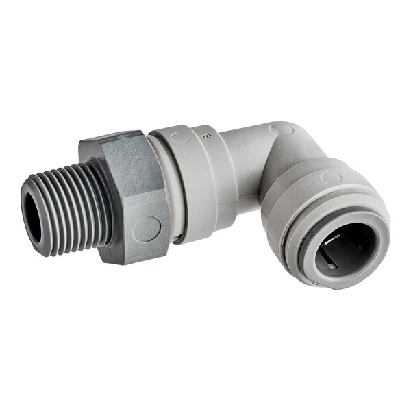 A John Guest grey plastic pipe fitting with a threaded end.