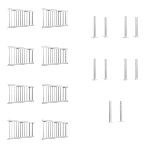 A white Mod-Traditional fence railing with white posts and bars.