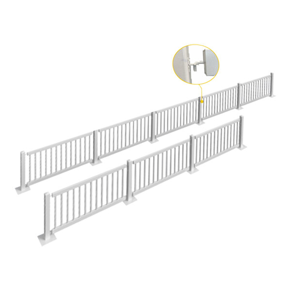 A white Mod-Traditional fence starter kit with 8 fence panels and 10 post connectors.