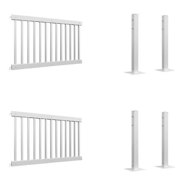 A white Mod-Traditional fence with railings and poles.