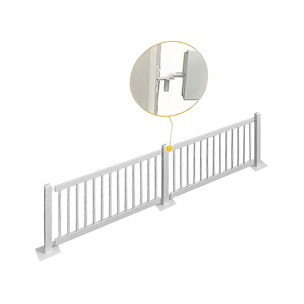 A white Mod-Traditional fence with 2 fence panels and a door.