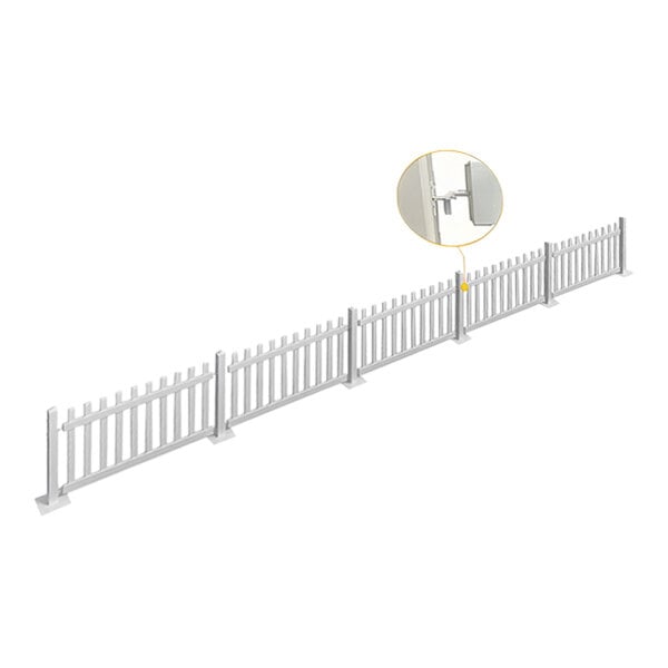A white Mod-Picket fence with 5 fence panels.