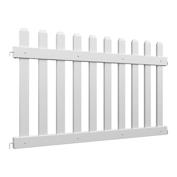 A white Mod-Picket fence panel with pointed tips.