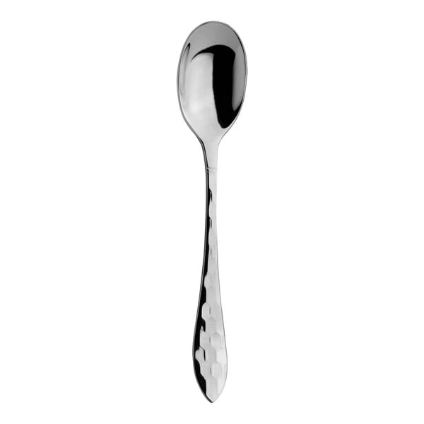 A Varick Crystal stainless steel teaspoon with a handle.