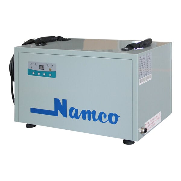 A white box with blue text reading "Namco 190 Pint Crawl Space Dehumidifier"