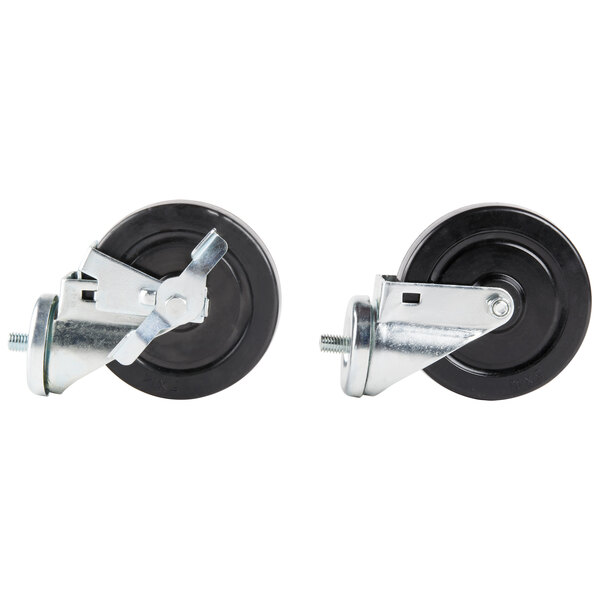 A set of Traulsen swivel casters with black rubber wheels.