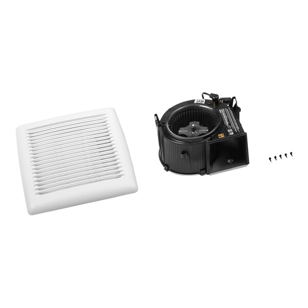 A white Broan vent with a fan and grille cover.