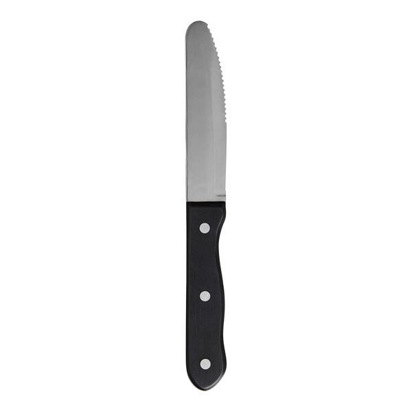 A Varick steak knife with a black POM handle and silver blade.