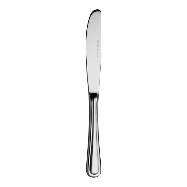 A Varick Charleston stainless steel dessert knife with a silver handle.
