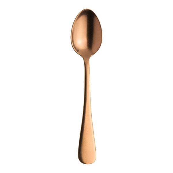A Varick Fulton Vintage Copper stainless steel teaspoon with a rose gold handle.