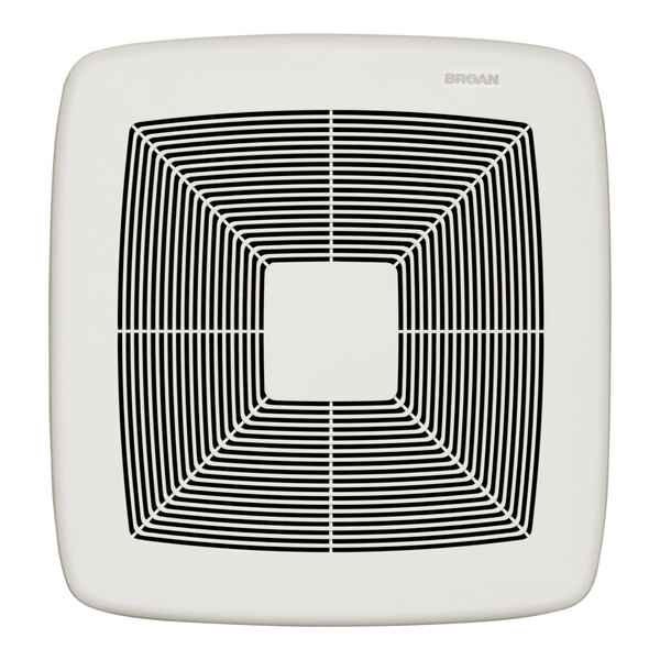 A white square bathroom exhaust fan with black lines.