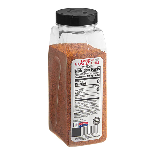 A container of McCormick Culinary Tamarind and Pasilla Chile Seasoning.