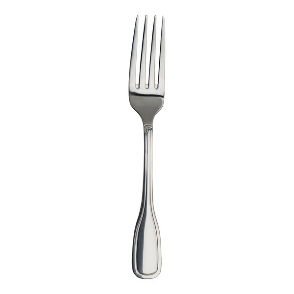 A close-up of a Varick Marina stainless steel salad/dessert fork with a silver handle.