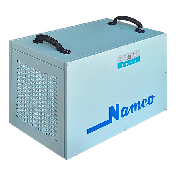 A blue box with a black and blue label for "Namco 150 Pint Crawl Space Dehumidifier" on a white background.