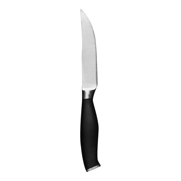 A Varick steak knife with a black POM handle and silver blade.