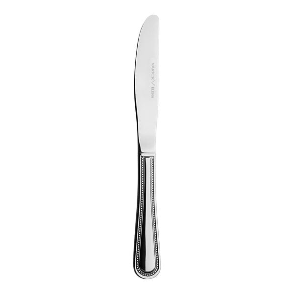 A Varick Elena stainless steel butter knife with a silver handle.