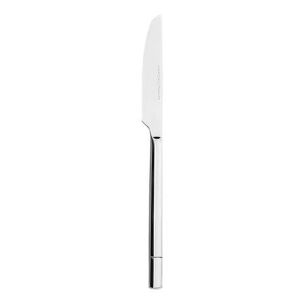 A silver Varick Marnee butter knife with black lines on a white background.