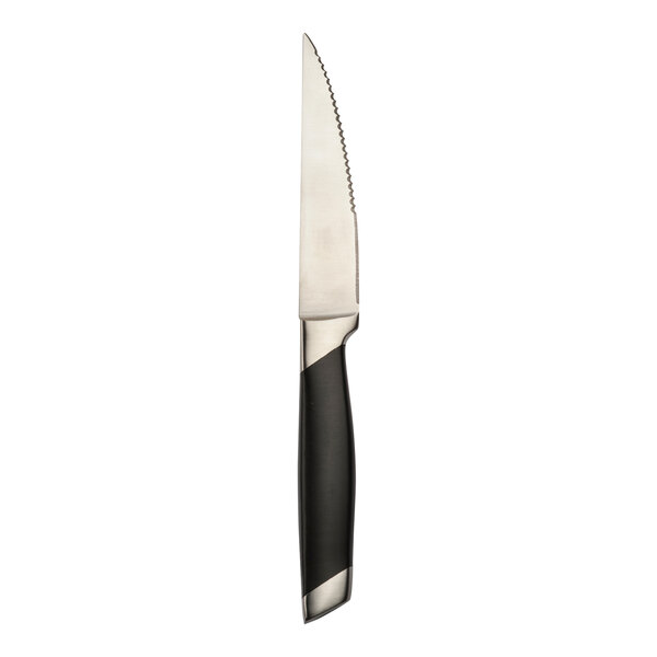 A Varick stainless steel steak knife with a black POM handle.