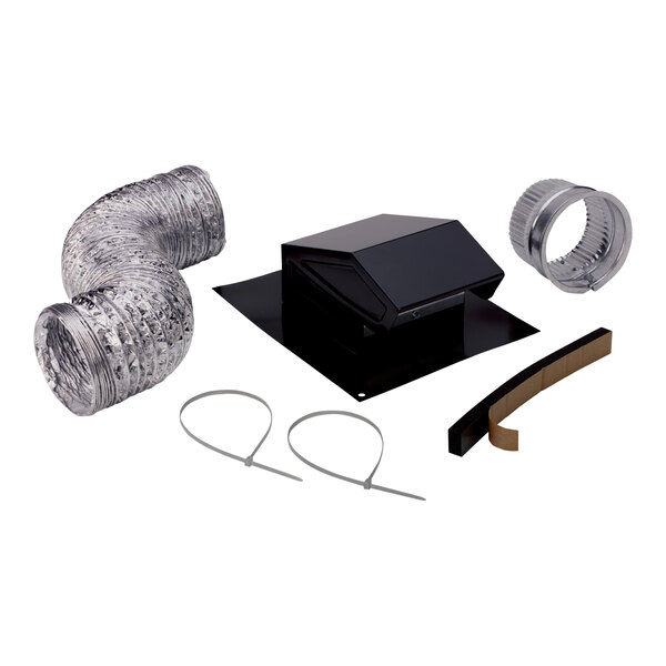 A Broan roof ventilation kit with a rectangular duct and pipe.