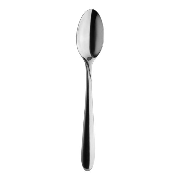 A close-up of a Varick Moon stainless steel spoon with a silver handle.