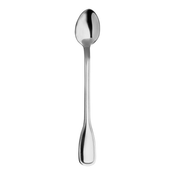 A Varick Marina stainless steel iced tea spoon with a silver handle and spoon on a white background.