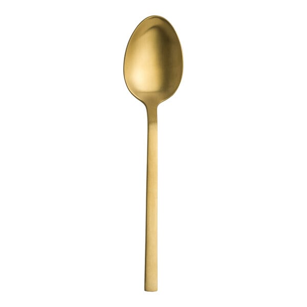 A gold Varick Lissome dessert spoon with a long handle.