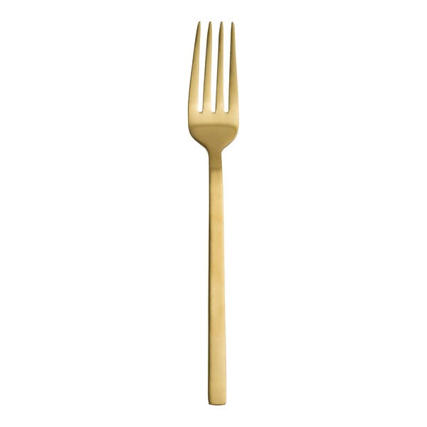 A Varick Lissome Gold stainless steel salad/dessert fork with a gold handle.