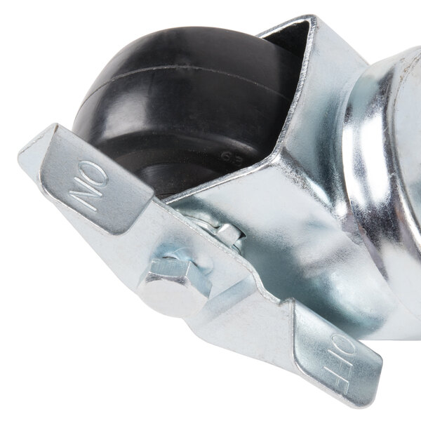 A Traulsen swivel stem caster with a metal and black rubber wheel.