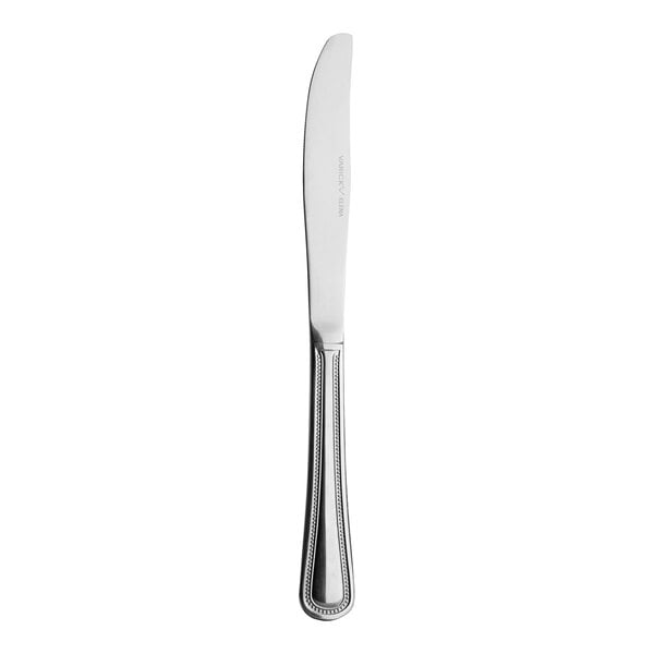 A Varick Elena stainless steel dinner knife with a silver handle.