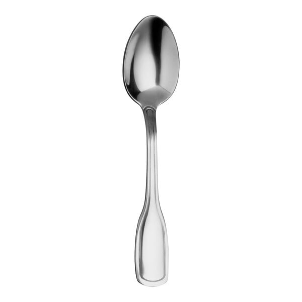 A Varick Marina stainless steel teaspoon with a long silver handle and a silver spoon.