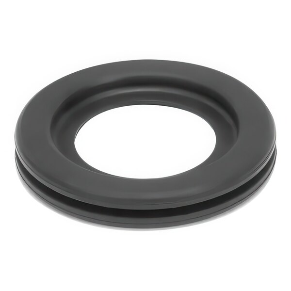 A black rubber bushing with a hole in it.