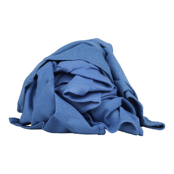 A pile of blue Monarch Brands recycled cotton wipers.