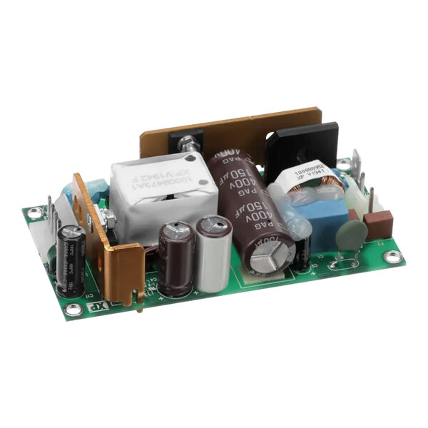 A close-up of a Merco 12Vdc power supply circuit board with various electronic components.