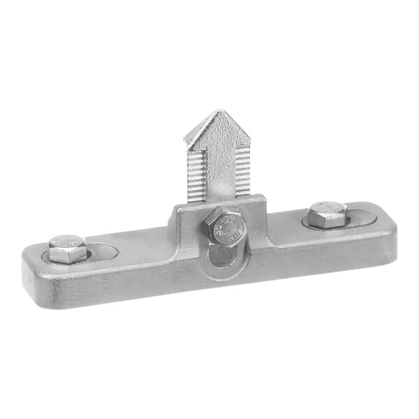 A stainless steel Alto-Shaam latch with an adjustable metal piece.